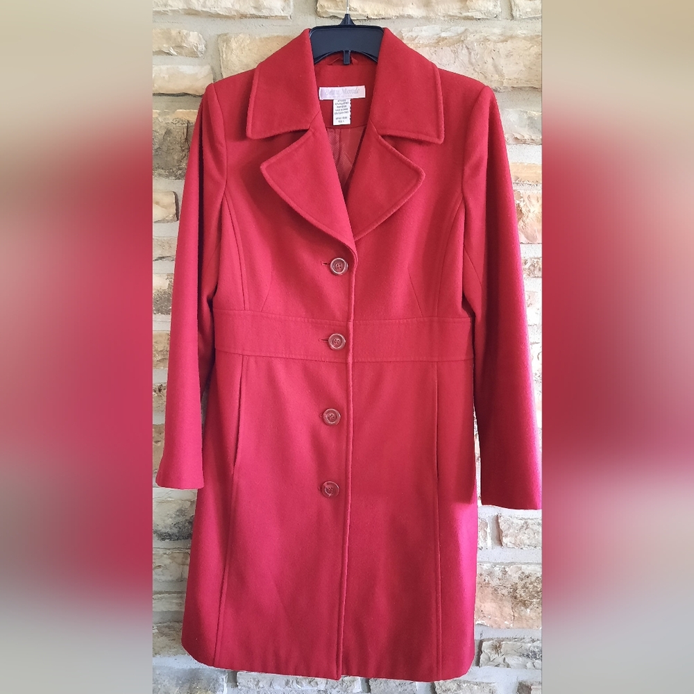 Wool Blend Midi Coat Jacket Beau Monde Red Pockets Women's Size Large